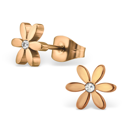 Rose Gold & Crystal Flower Studs