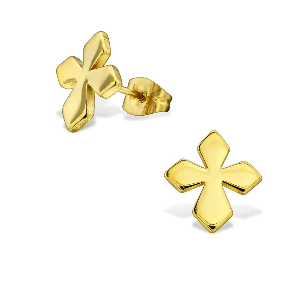 gold cross earrings studs