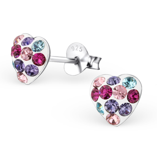 Sterling & Crystal Heart Studs