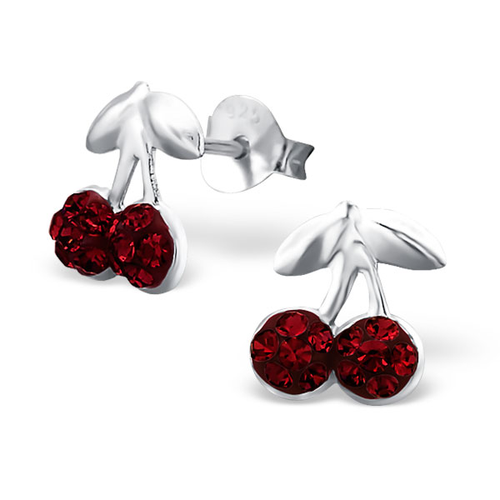 Sterling Silver and Crystal Cherry Studs