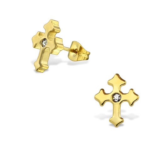 Surgical Steel Gold Plated Cross Studs