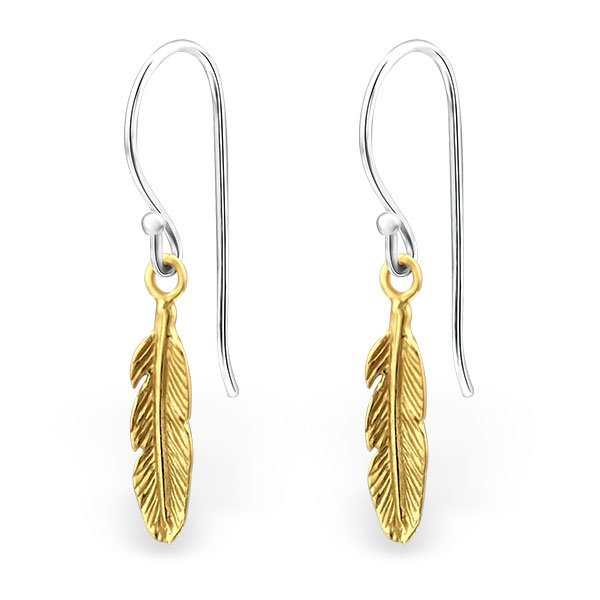 14K Gold Plated Sterling Silver Feather Earrings Jewellery