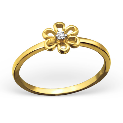 14K Gold Plated Sterling Silver Flower Ring with Cubic Zirconia