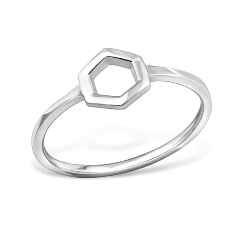 Silver Plated Sterling Silver Hexagon Ring