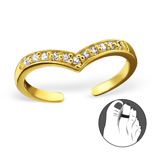 14K Gold Plated Sterling Silver Toe Ring set with Cubic Zirconia 