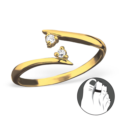 14K Gold Plated Sterling Silver Toe Ring Set with Cubic Zirconia