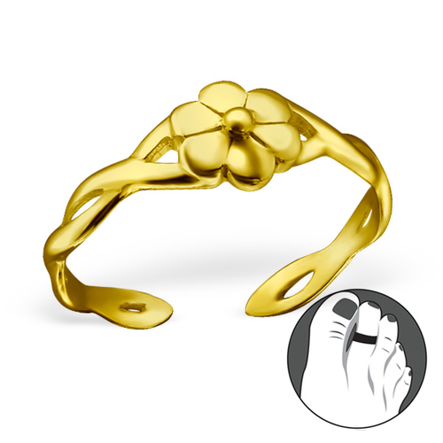 Sterling Silver Adjustable Flower With Braided Band Toe Ring, Boho Rin