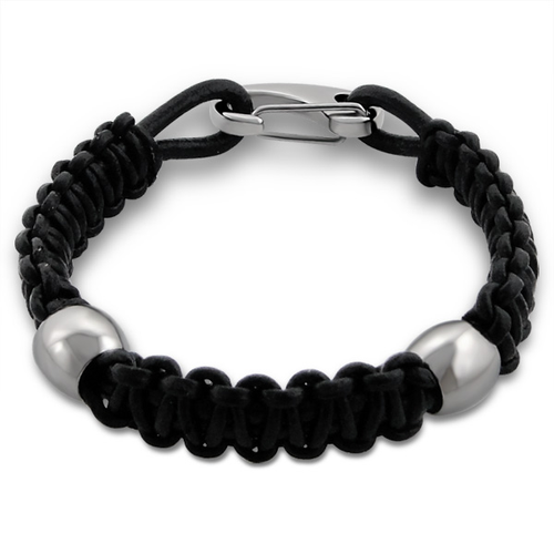 Surgical Steel and Woven Leather Bracelet
