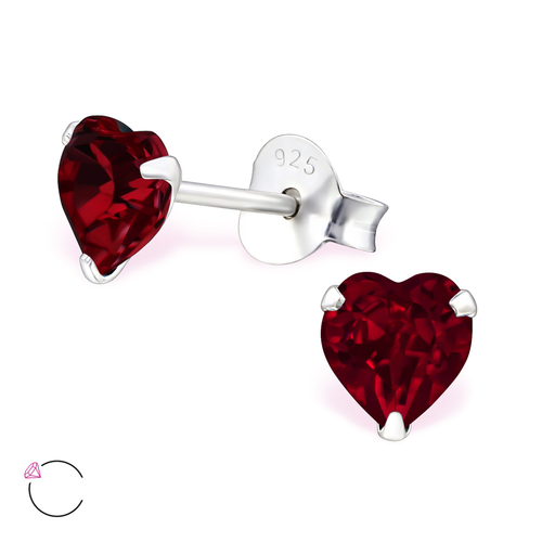 Sterling Silver & Crystal Heart Studs