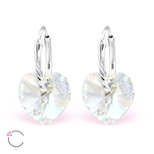 Sterling Silver Hoops with Crystal Hearts