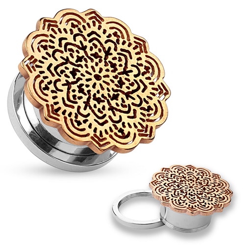 Rose Gold Plated Surgical Steel Tribal Flower Tunnel