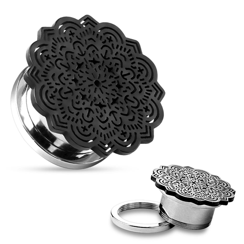 Black Plated Surgical Steel Tribal Flower Tunnel