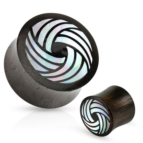 Black Horn Plug with Shell Tribal Circle Inlay