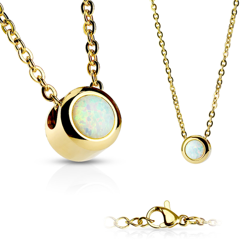 Plated Stainless Steel and Opal Necklace