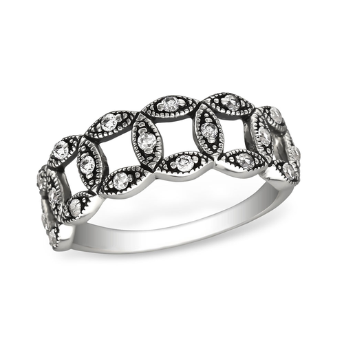 Sterling Silver and Cubic Zirconia Intertwining Design Ring
