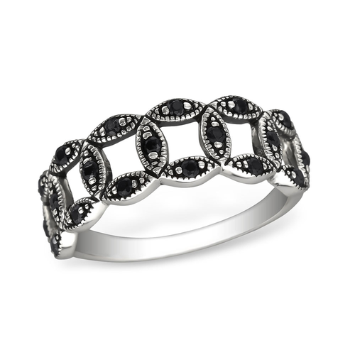 Sterling Silver and Black Cubic Zirconia Intertwine Ring