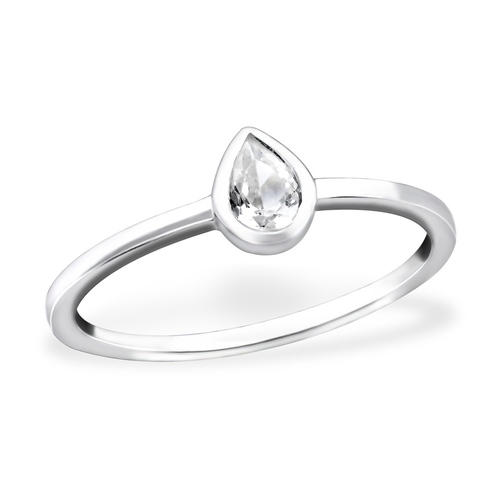 Sterling Silver Tear Drop Cubic Zirconia Ring