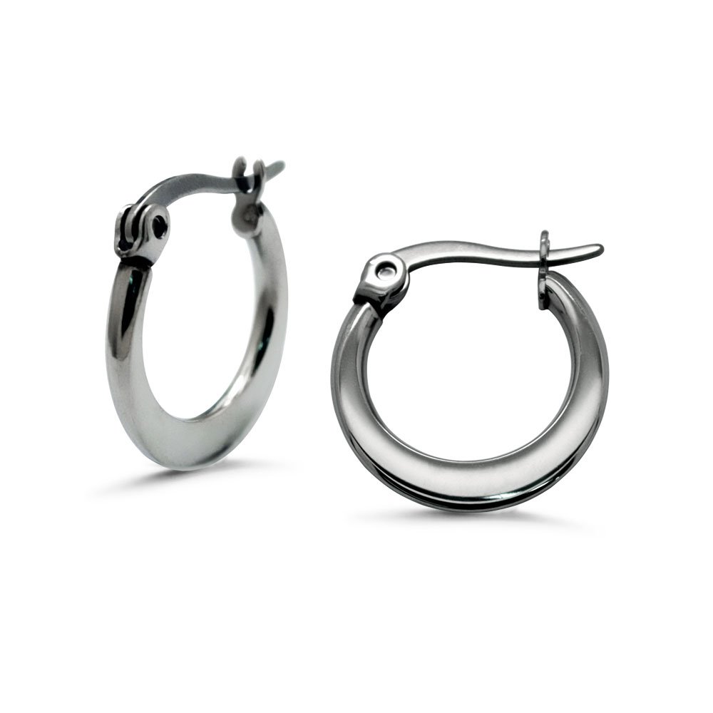 Surgical Steel 15mm Flat Hoops JewelleryEarrings Mariposa Clothing