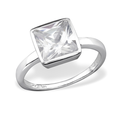 Sterling Silver & Square Cubic Zirconia Ring