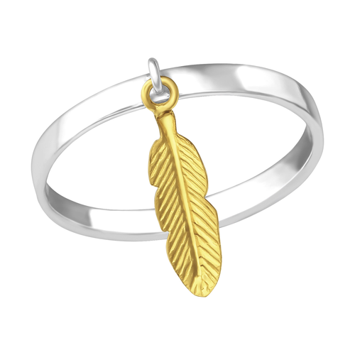 Gold Plated Hanging Feather Ring