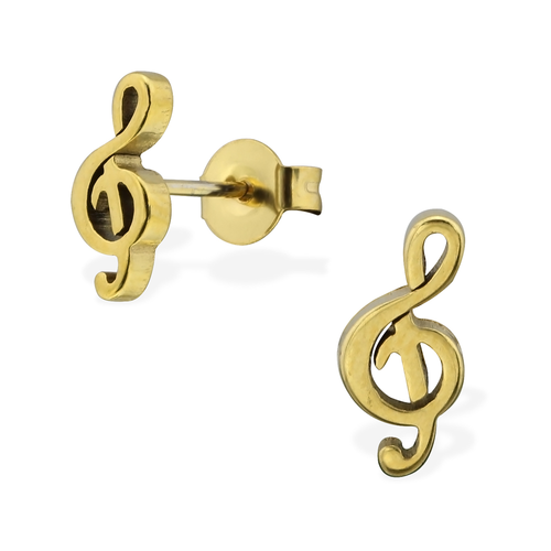 Gold Plated Treble Clef Studs