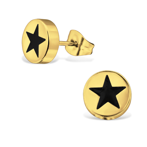 Gold Plated Black Star Studs