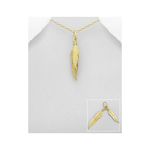 Sterling Gold Plated Feather Pendant