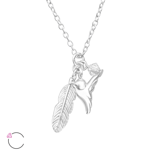 Bird and Feather Trio Necklace