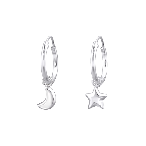 Sterling Moon Star Hoop Earrings