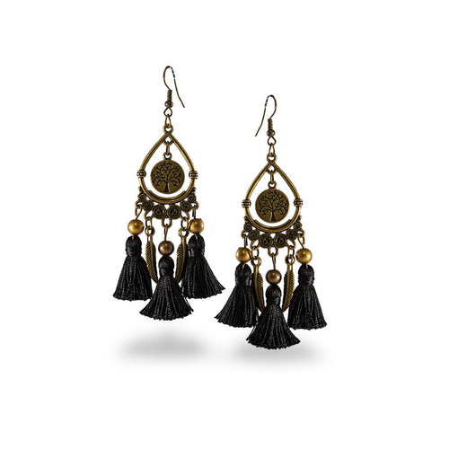 Tree of Life Tassel and Feather Earrings