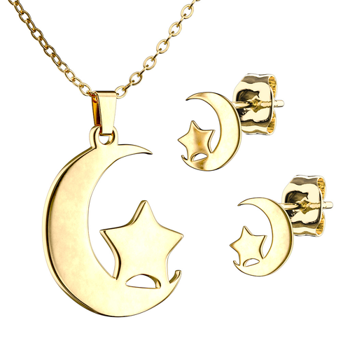 Star and Moon Necklace and Stud Set