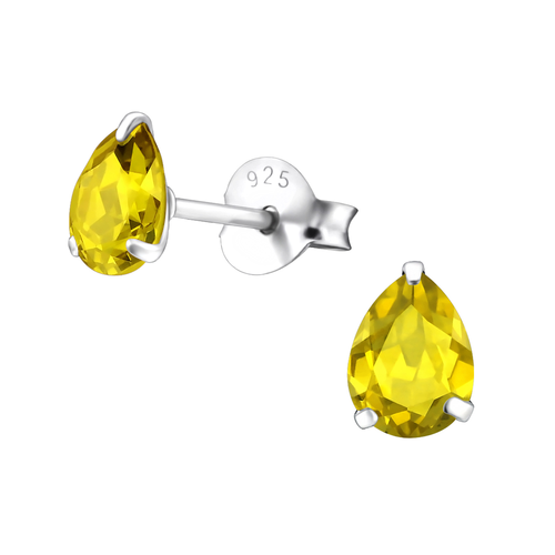 Sterling Silver & Cubic Zirconia Pear Studs 