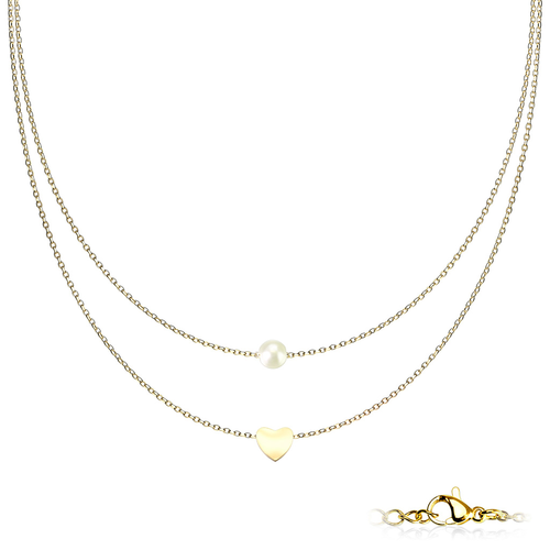 Stainless Steel Heart & Pearl Necklace