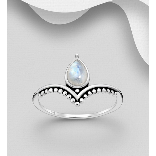 Rainbow Moonstone Droplet Ring