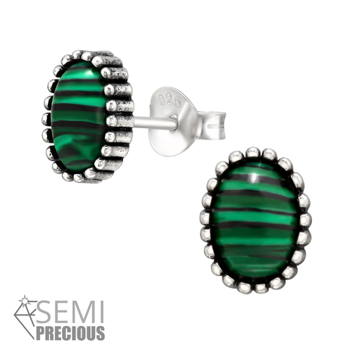 Oval Malachite Studs