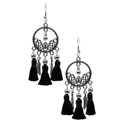 Ball Tassel and Feather Earrings