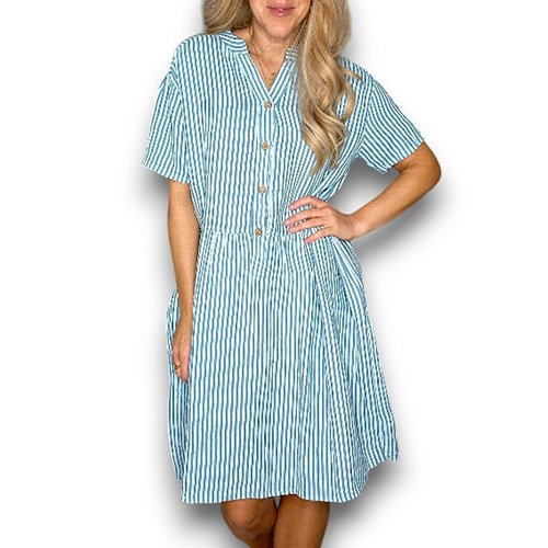 Linen Stripe Midi Dress - Helga May