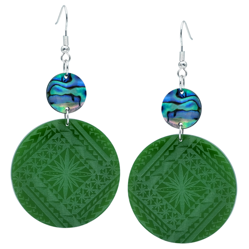 Acrylic Paua Link Tapa Round Earrings