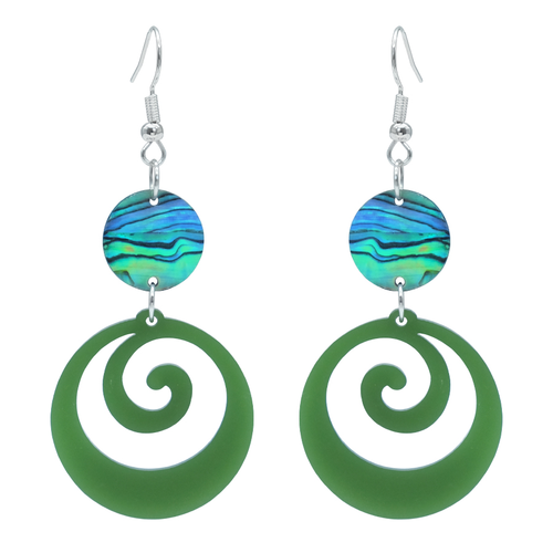 Acrylic Paua Link Koru Earrings
