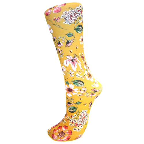Gold Prairie Flowers Socks - Celeste Stein