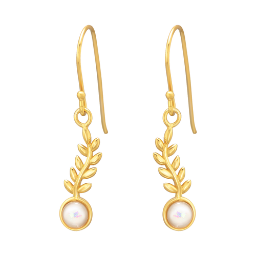 Gold and Opal Leaf Earrings
