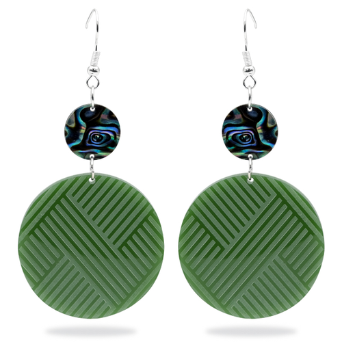 Acrylic & Paua Link Mana Round Earrings