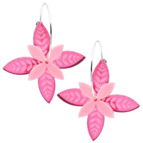 Acrylic Frangipani Tapa Leaf Spinner Earring