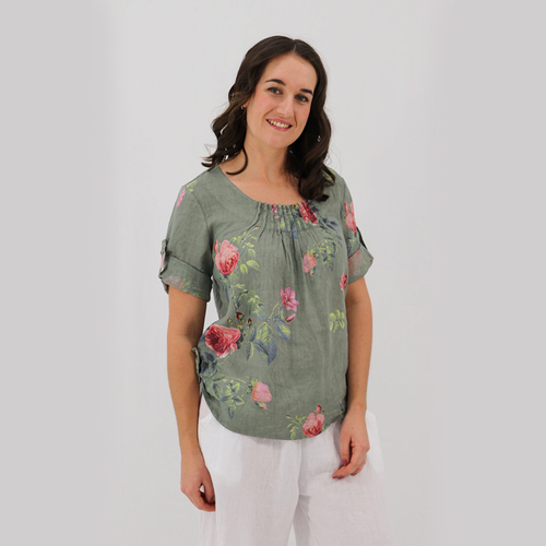 The Rolled Sleeve Top Rose Garden - Aida Rose