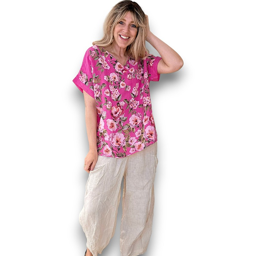 Ruby Blossom Linen Top - Helga May